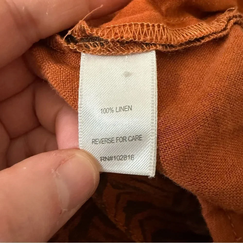 Garnet Hill Pants Womens Sz 8 Orange Rust 100% Linen Chevron Print Wide Leg Boho